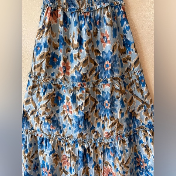 House of Harlow 1960 Zoey Ruched Flutter Sleeves Blue Floral Maxi Dress Size M - Picture 3 of 12